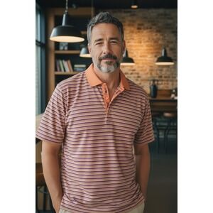 Bobby Jones Collection Polo Golf Shirt SZ XL Orange Collar Striped Embroidered